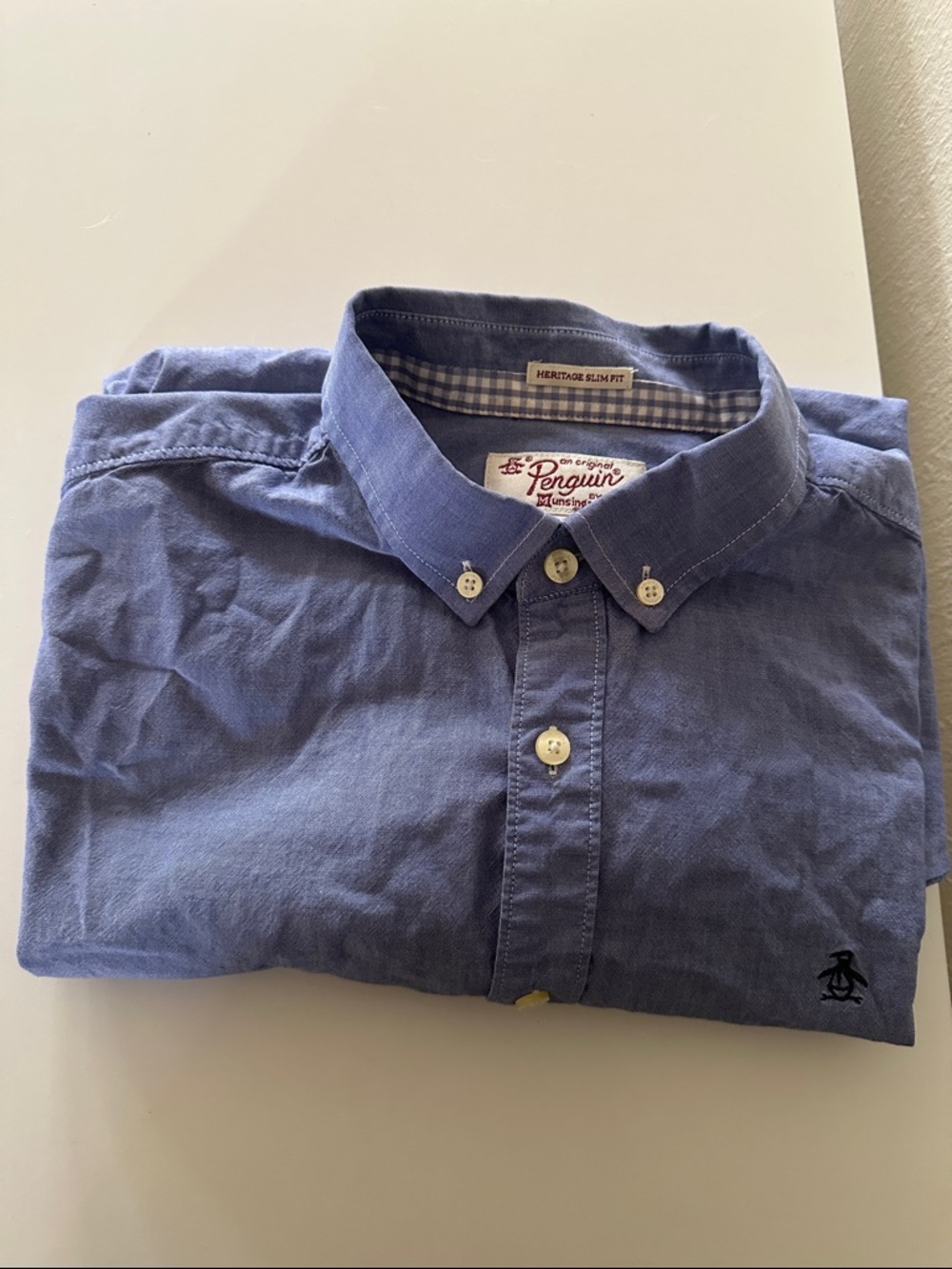 Original Penguin Men's Button-Down Shorth Sleeve Shirt in Denim Blue